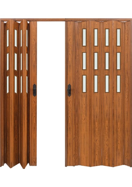 215 x 215 Ceviz Renk Camlı Çift Açılım Pvc Akordiyon Katlanır Kapı FRNAKMODEL-205 modelleri