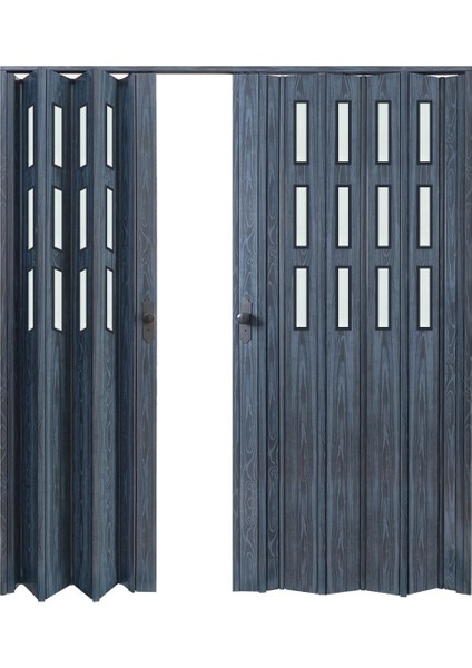 245 x 230 Antrasit Renk Camlı Çift Açılım Pvc Akordiyon Katlanır Kapı FRNAKMODEL-252 modelleri