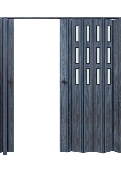 290 x 215 Antrasit Renk Camlı Çift Açılım Pvc Akordiyon Katlanır Kapı FRNAKMODEL-302