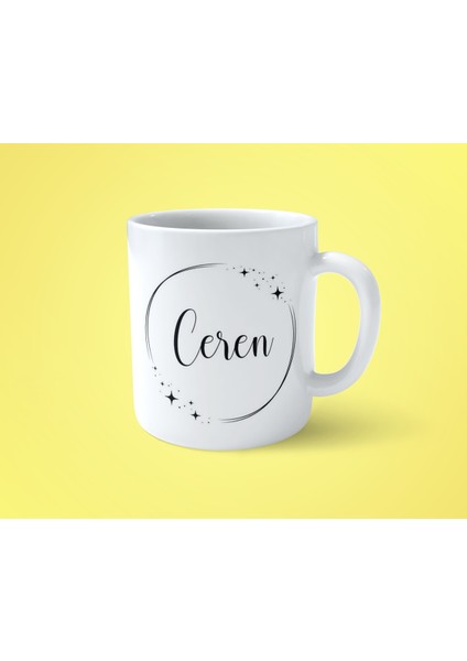 Ceren Yıldızlı Çerçeveli Isimli Baskılı Kupa Bardak