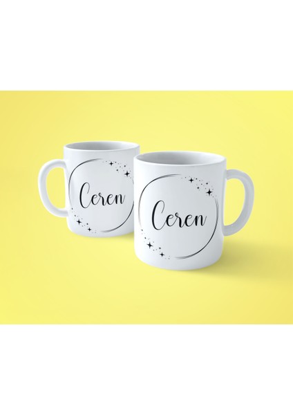 Ceren Yıldızlı Çerçeveli Isimli Baskılı Kupa Bardak fiyatları