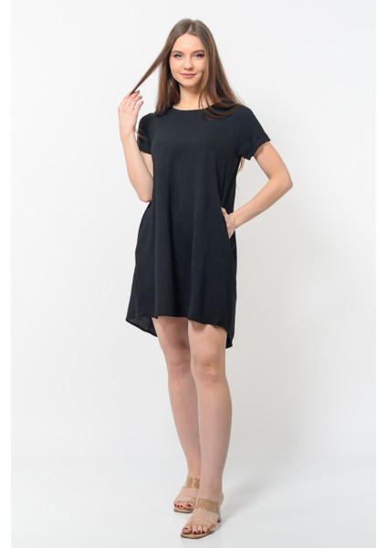 Kadın Aerobin Kumaş Yazlık Elbise Siyah Renk