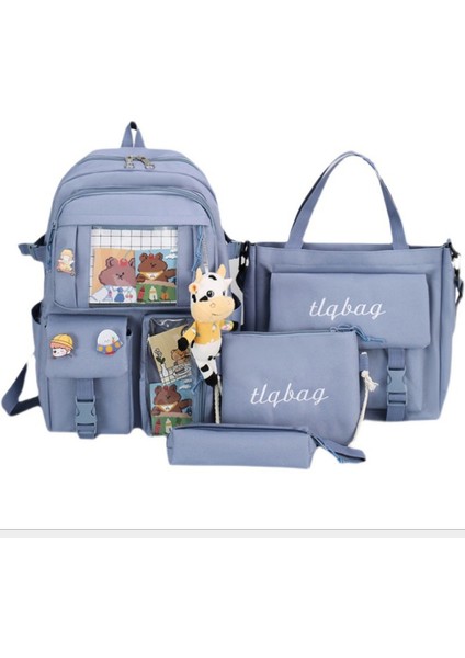 4 Parça Büyük Kapasiteli Okul Sırt Çantası - Mavi (Yurt Dışından)