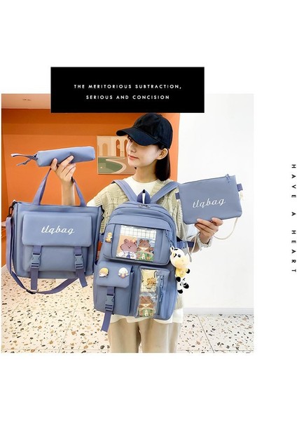 4 Parça Büyük Kapasiteli Okul Sırt Çantası - Mavi (Yurt Dışından) fiyatları