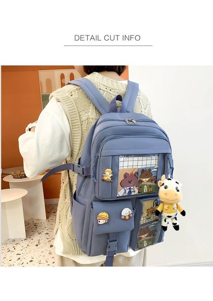 4 Parça Büyük Kapasiteli Okul Sırt Çantası - Mavi (Yurt Dışından) indirimleri