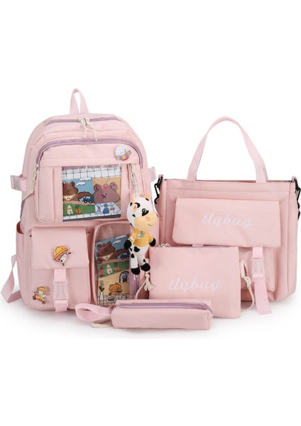 4 Parça Büyük Kapasiteli Okul Sırt Çantası - Haki (Yurt Dışından)