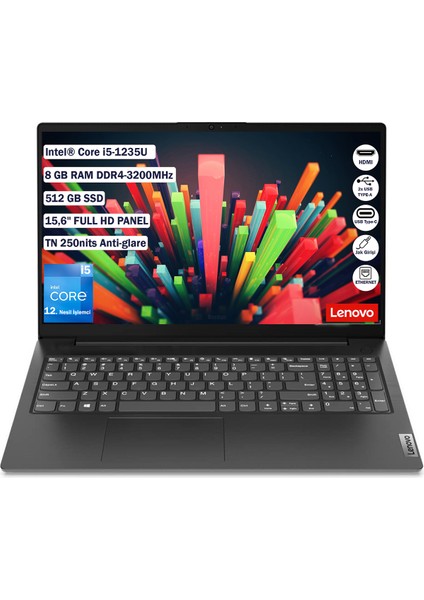 V15 G3 Intel Core™ I5-1235U 8 GB 512 GB SSD Freedos 15,6" Fhd Taşınabilir Bilgisayar 82TT00A5TX