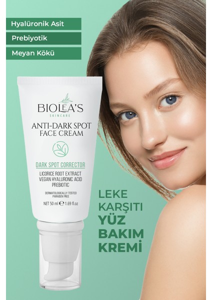 Leke Karşıtı,aydınlatıcı Yüz Bakım Kremi Meyan Kökü+Prebiyotik + Hyalüronik Asit 50 ml