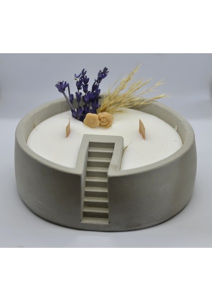 Urania | Soya Mum | Doğal Lavanta -Sandal Ağacı- Tarçın- Amber- Kahve Kokusu |%100 Doğal Soya Mum | Merdivenli Gri Beton Saksı | Vegann | Dekoratif Mum| Aromaterapi Mum fiyatları