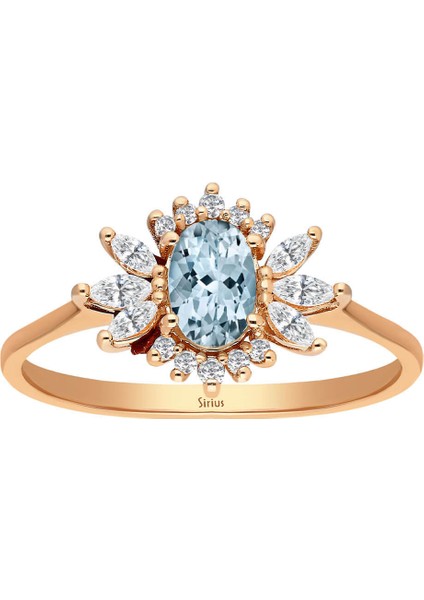 Markiz Kesim Pırlanta ve Oval Akuamarin Taşlı Yüzük