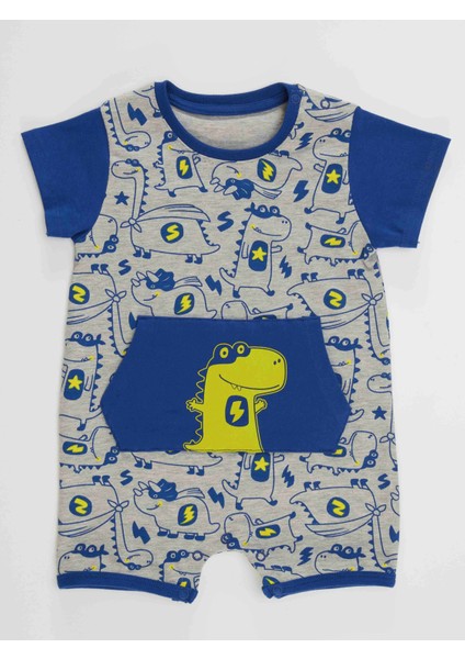 Super Dino Erkek Bebek Gri Yazlık Tulum