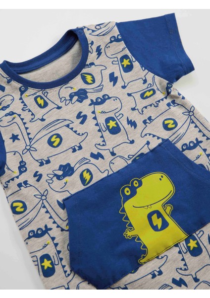 Super Dino Erkek Bebek Gri Yazlık Tulum