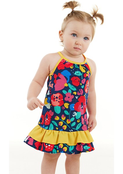 Çiçekli Kız Bebek Poplin Pamuklu Yazlık Elbise