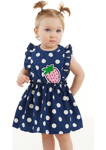 Puanlı Çilek Kız Bebek Poplin Elbise