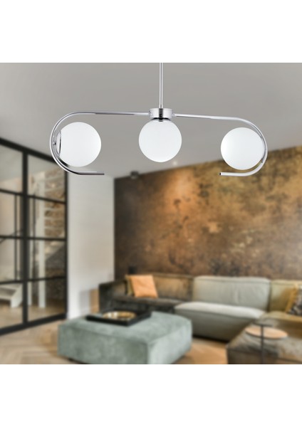Diaspor 3lü Krom Beyaz Camlı Modern Sarkıt Genç Odası Yatak Odası Retro Salon Avize