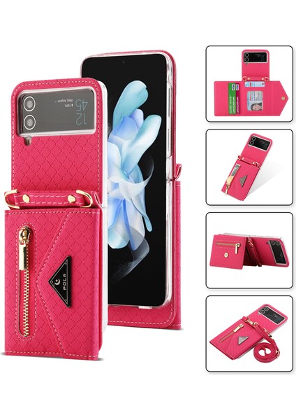 For Samsung Galaxy Z Flip4 Izgara Deseni Çapraz Beden Cüzdan Cep Telefonu Kılıfları (Yurt Dışından)