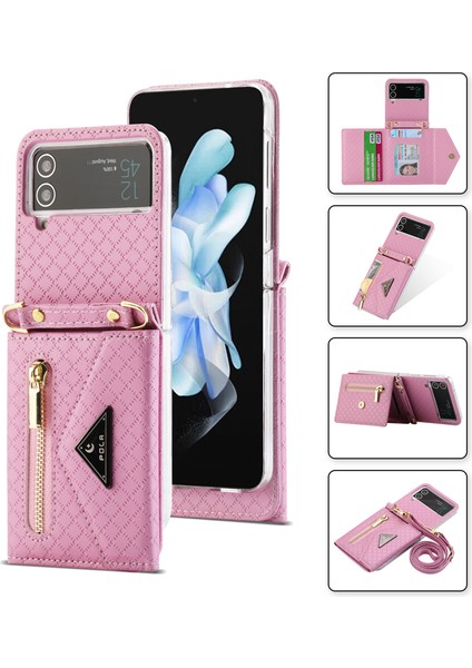 For Samsung Galaxy Z Flip4 Izgara Deseni Çapraz Beden Cüzdan Cep Telefonu Kılıfları (Yurt Dışından)