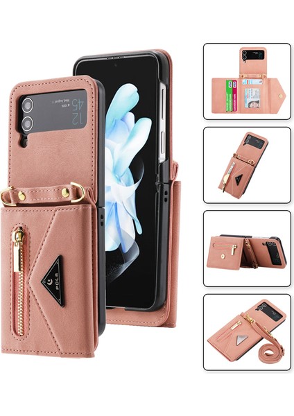 For Samsung Galaxy Z Flip4 Cilt Hissi Çapraz Beden Cüzdan Cep Telefonu Kılıfları (Yurt Dışından)
