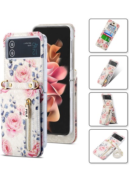 For Samsung Galaxy Z Flip3 Gül Model Çapraz Beden Cüzdan Cep Telefonu Kılıfları (Yurt Dışından)