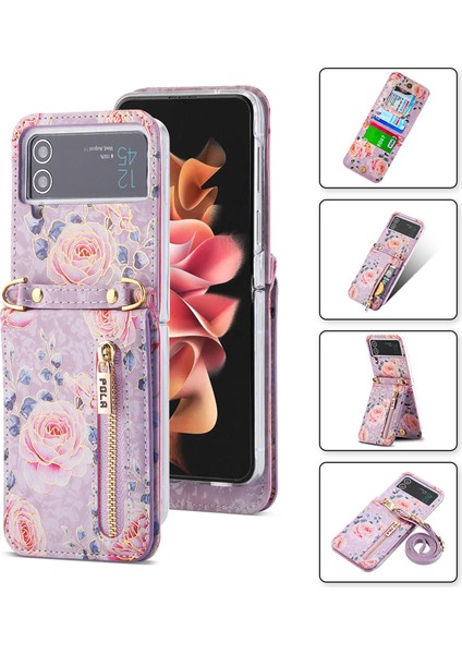 For Samsung Galaxy Z Flip3 Gül Model Çapraz Beden Cüzdan Cep Telefonu Kılıfları (Yurt Dışından)