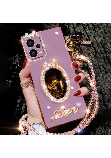 For Poco X5 5g Dıy Ayna Love Mektup Kristal Zinciri Cep Telefonu Kılıfları (Yurt Dışından)
