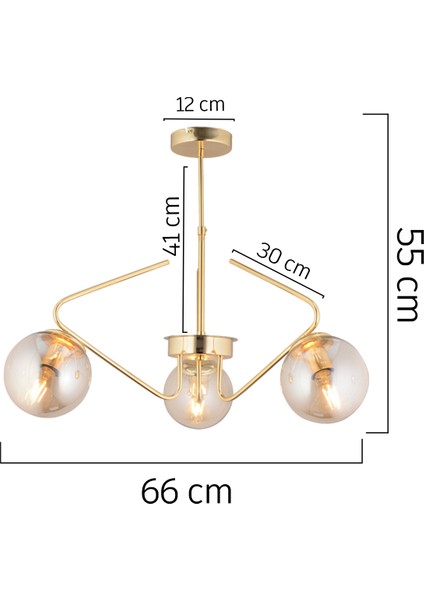 Mildred 3'lü Gold Modern Sarkıt Genç Odası Mutfak Yatak Odası Salon Sarkıt Avize