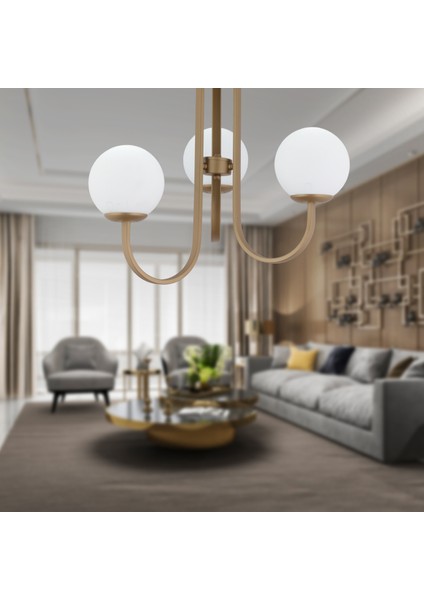 Joren 3'lü Eskitme Beyaz Camlı Modern Mutfak Yatak Odası Salon Avize