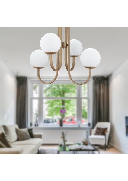 Joren 4'lü Eskitme Beyaz Camlı Modern Mutfak Yatak Odası Salon Avize