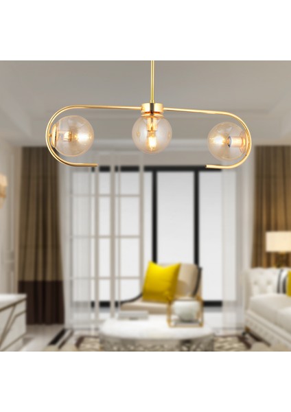 Diaspor 3lü Gold Modern Sarkıt Genç Odası Yatak Odası Retro Salon Avize