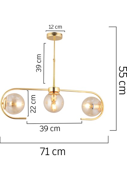 Diaspor 3lü Gold Modern Sarkıt Genç Odası Yatak Odası Retro Salon Avize