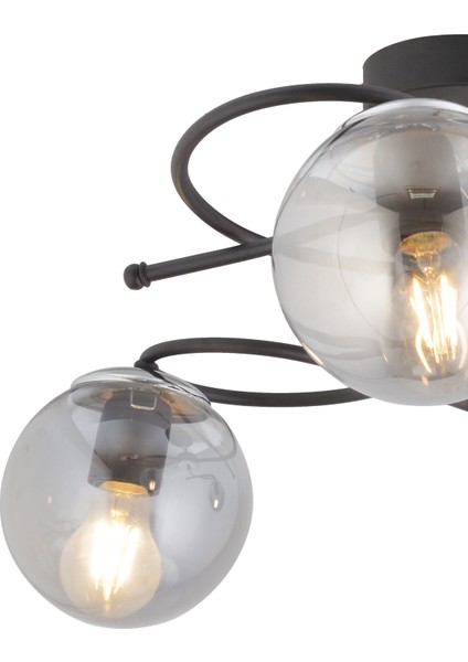 Rodonit 3lü Siyah Krom Füme Camlı Modern Sarkıt Genç Odası Yatak Odası Retro Salon Avize