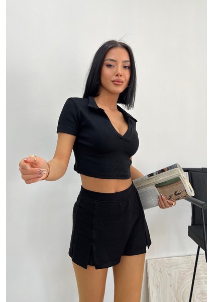 Kadın Polo Yaka Crop Bluz modelleri