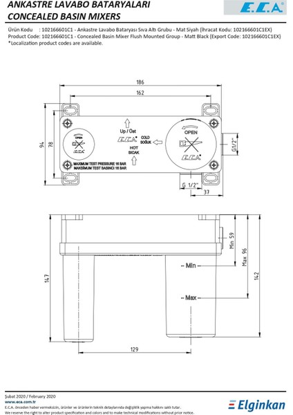 Tiera Ankastre Lavabo Bataryası Sıva Altı- Mat Siyah 102166601C1 fiyatları