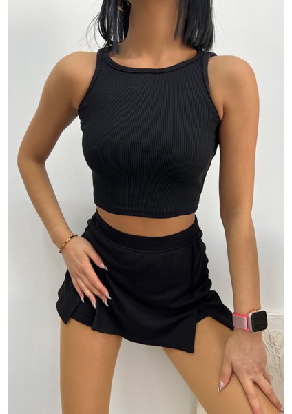 Kadın Halter Yaka Crop Bluz