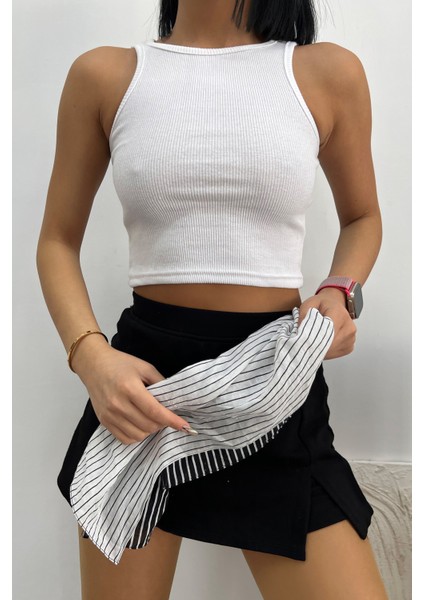 Kadın Halter Yaka Crop Bluz