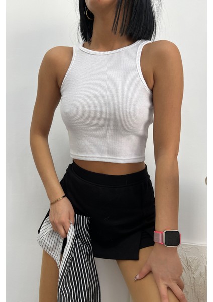Kadın Halter Yaka Crop Bluz