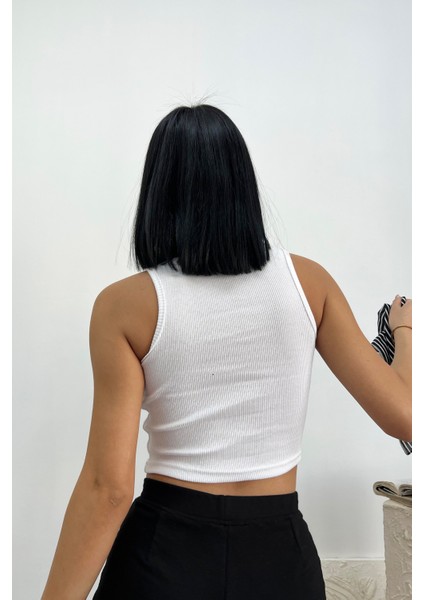 Kadın Halter Yaka Crop Bluz