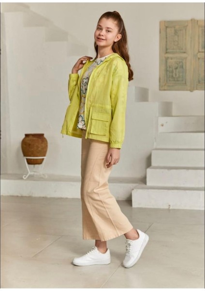 Kız Çocuk Neon Sarı Yağmurluk
