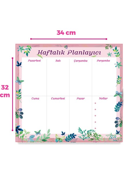 Floral Haftalık Magnet Planlayıcı , Mıknatıslı Silinebilir Yazı Tahtası Pano + 3 Kalem