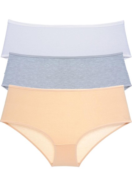 3 Adet Kadın Yüksek Bel Bato Külot Beyaz Gri Ten