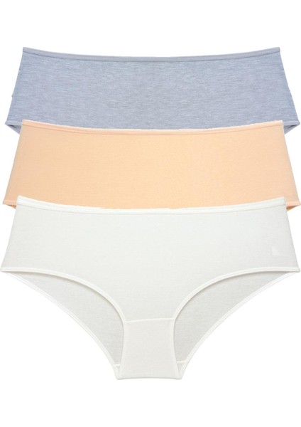 3 Adet Kadın Yüksek Bel Bato Külot Gri Ten Krem