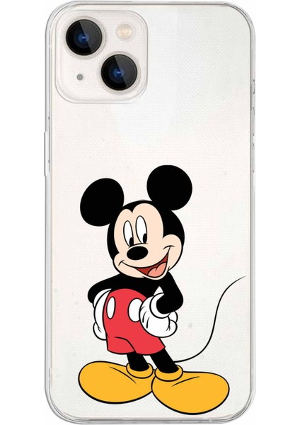 Apple iPhone 13 Uyumlu Kapak Mickey Mouse Tasarımlı Şeffaf Silikon Kılıf