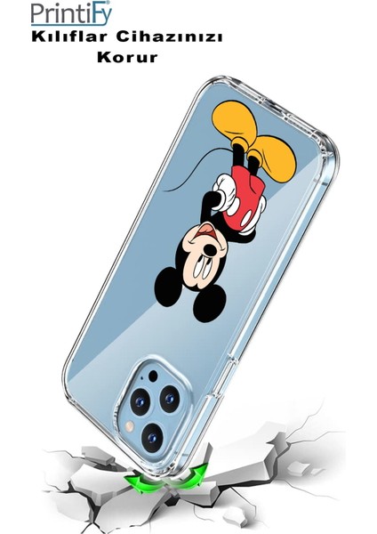 Apple iPhone 13 Uyumlu Kapak Mickey Mouse Tasarımlı Şeffaf Silikon Kılıf