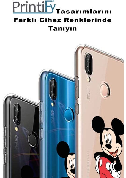 Apple iPhone 13 Uyumlu Kapak Mickey Mouse Tasarımlı Şeffaf Silikon Kılıf