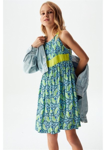 Kız Çocuk Şerit Detaylı Elbise