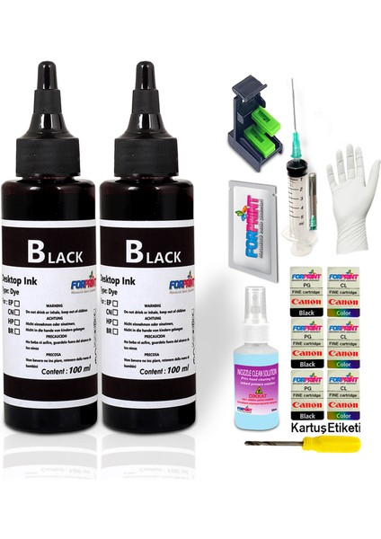 Canon Pixma MG3650/MG4140 Yazıcı Uyumlu Forprint Dolum Seti 2X100ML Siyah