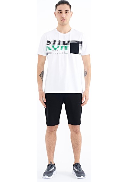 Beyaz Ön Cep Detaylı Baskılı Standart Kalıp Erkek T-Shirt - 88200