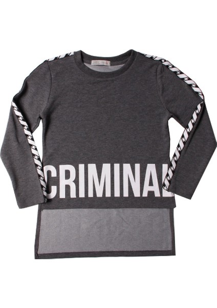 Kız Çocuk Criminal Baskılı Iki Kolu Şeritli Tişört modelleri