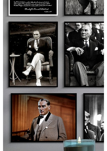 Atatürk Çerçevesiz Çerçeve Görünümlü Atatürk Fotoğrafları 13 Parça Mdf Tablo Seti Atatürk Imzası modelleri