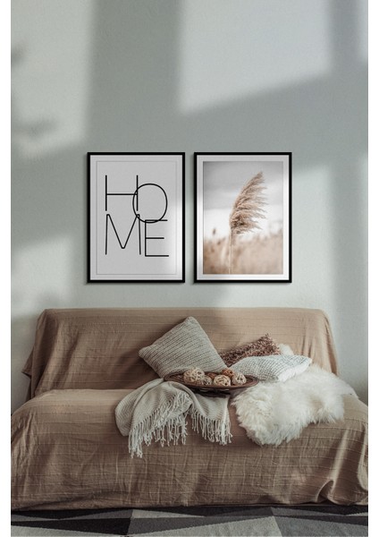 Home Temalı Çerçevesiz Çerçeve Görünümlü 2 Parça Mdf Duvar Tablo Seti Mdf Tablo Set